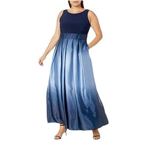 NWT SLNY Navy Gradient Ombre Blue Sleeveless Maxi Formal Dress Size 16P